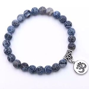 Crackled Blue Agate Bracelet with Ohm charm